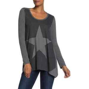 Go Couture Long Sleeve Tunic Sweater Charcoal/Grey Star Size M $233 Made In USA